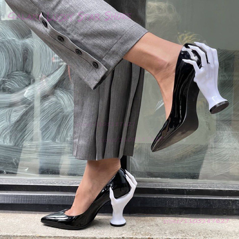 Pink Hand Shaped Strange Heel  - Patent Leather Pump reseña y precio