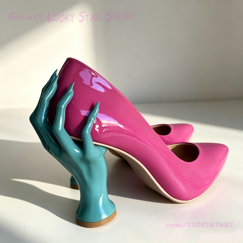 Pink Hand Shaped Strange Heel  - Patent Leather Pump reseña y precio